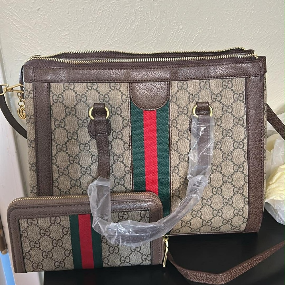 Brown and Red Women's Bag Set